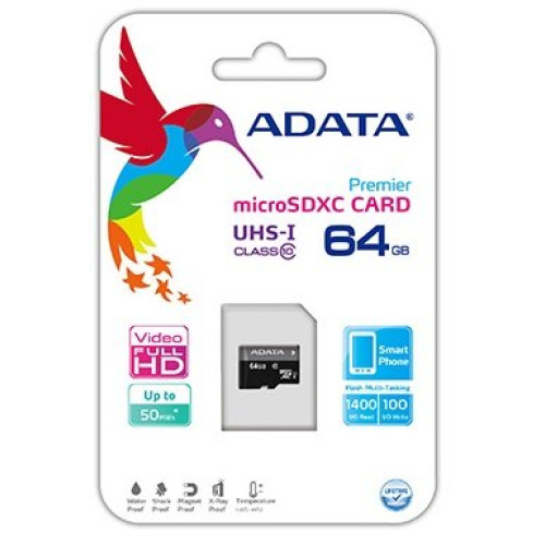 MicroSDHC 64Gb SD AData clasa 10