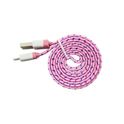 Cablu USB IPhone 5 8pin cu fir textil plat roz Cablu USB IPhone 5 8pin cu fir textil plat roz