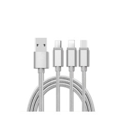 Cablu USB 3in1 microusb/Iphone/tip C argintiu Cablu USB 3in1 microusb/Iphone/tip C argintiu