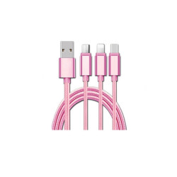 Cablu USB 3in1 microusb/Iphone/tip C roz Cablu USB 3in1 microusb/Iphone/tip C roz