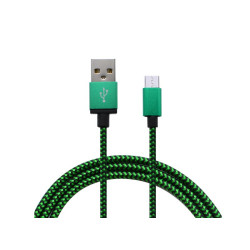 Cablu microusb textil verde/negru Cablu microusb textil verde/negru