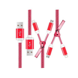 Cablu 2in1 microusb/Iphone tip fermoar rosu Cablu 2in1 microusb/Iphone tip fermoar rosu