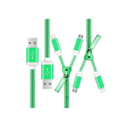 Cablu 2in1 microusb/Iphone tip fermoar verde Cablu 2in1 microusb/Iphone tip fermoar verde