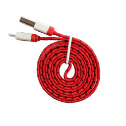Cablu USB IPhone 5 8pin cu fir textil plat rosu Cablu USB IPhone 5 8pin cu fir textil plat rosu