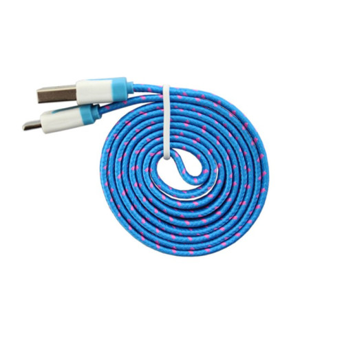 Cablu USB IPhone 5 8pin cu fir textil plat albastru