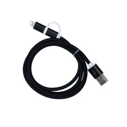 Cablu textil 2in1 microusb/Ihpone negru Cablu textil 2in1 microusb/Ihpone negru