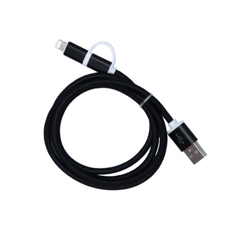 Cablu textil 2in1 microusb/Ihpone negru Cablu textil 2in1 microusb/Ihpone negru