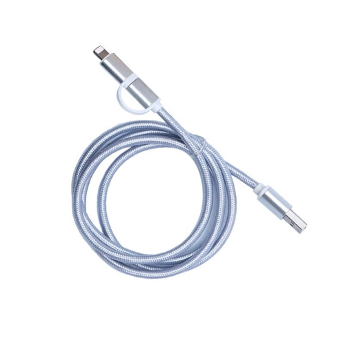 Cablu textil 2in1 microusb/Ihpone argintiu Cablu textil 2in1 microusb/Ihpone argintiu