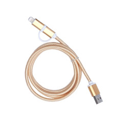 Cablu textil 2in1 microusb/Ihpone auriu Cablu textil 2in1 microusb/Ihpone auriu
