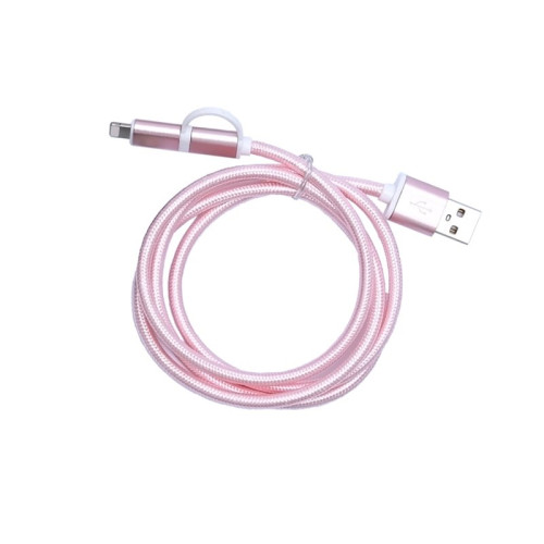 Cablu textil 2in1 microusb/Ihpone roz Cablu textil 2in1 microusb/Ihpone roz