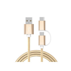 Cablu textil 2in1 microusb/USB tip C auriu Cablu textil 2in1 microusb/USB tip C auriu