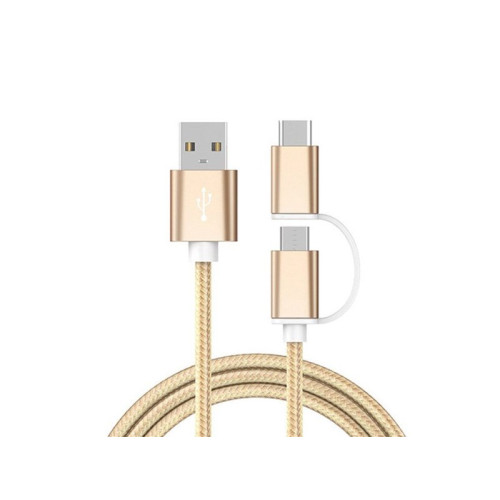 Cablu textil 2in1 microusb/USB tip C auriu