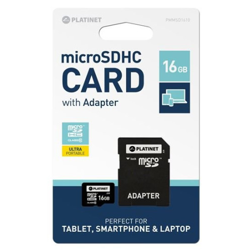 MicroSDHC 16Gb Platinet cu adaptor clasa 10