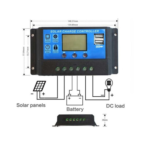 Controler panou solar 12/24V 10A mini dual USB Controler panou solar 12/24V 10A mini dual USB