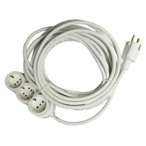 Prelungitor cauciucat bachelita 3cai 10m 3x1.5mm2 alb
