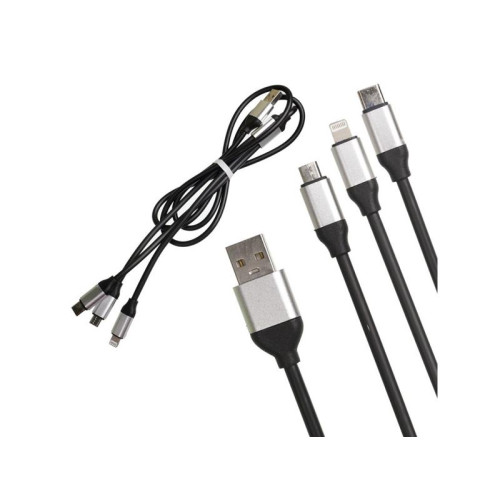 Cablu USB 3in1 gros gumat negru