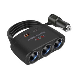 Adaptor bricheta auto x3 +USB+tip C fast charge