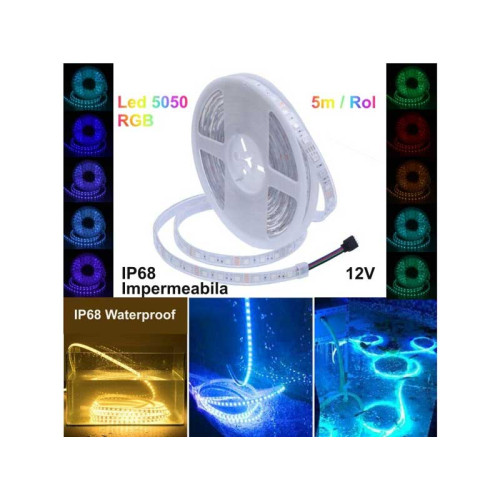 Banda led RGB submersibila 5050 12V 5M 300leduri IP68 Banda led RGB submersibila 5050 12V 5M 300leduri IP68